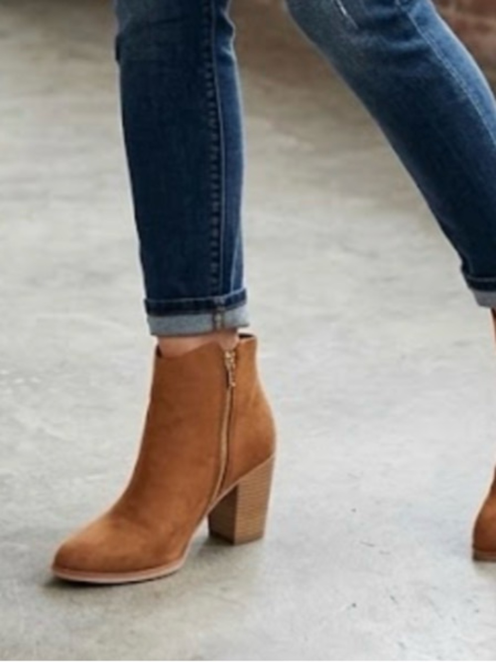 Women's Cognac Suede Block Heel Ankle Booties